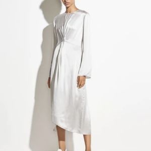 VINCE Celeste Twist-Front Long-Sleeve Silk Midi Dress
